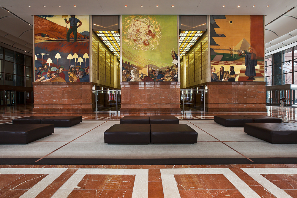 Charlotte NC - Founders Hall lobby with frescos by world famous artist Ben Long